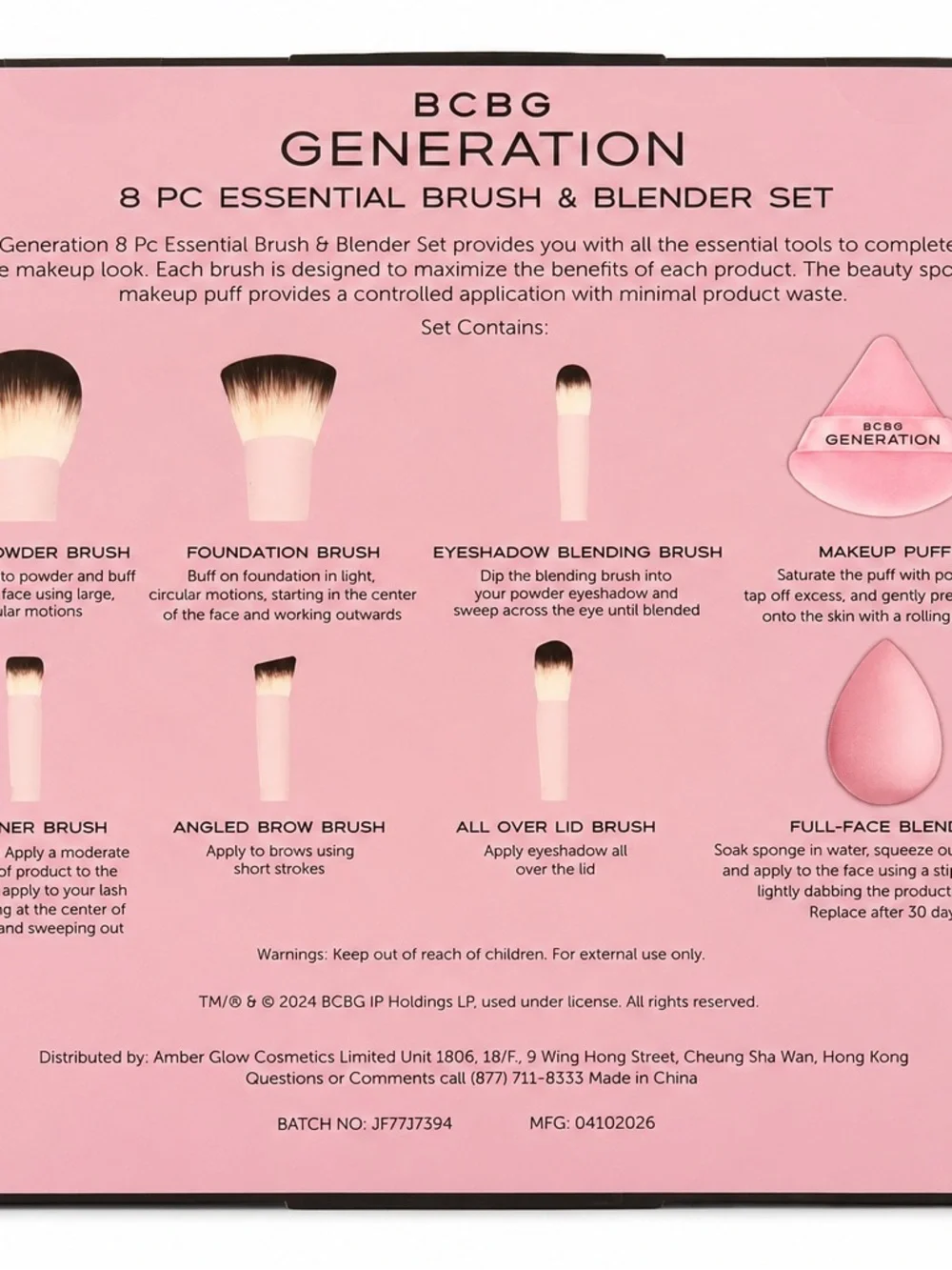 BCBGeneration Pink 8-Piece Makeup Brush & Blender Set